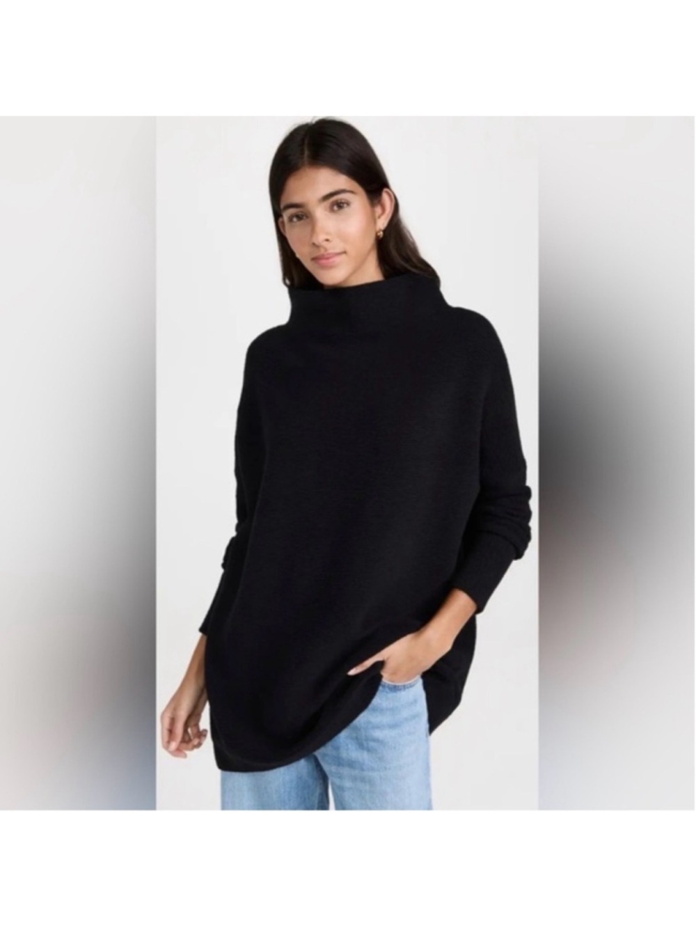 Free People Ottoman Slouchy Tunic Black Mockneck sweater size large oversized